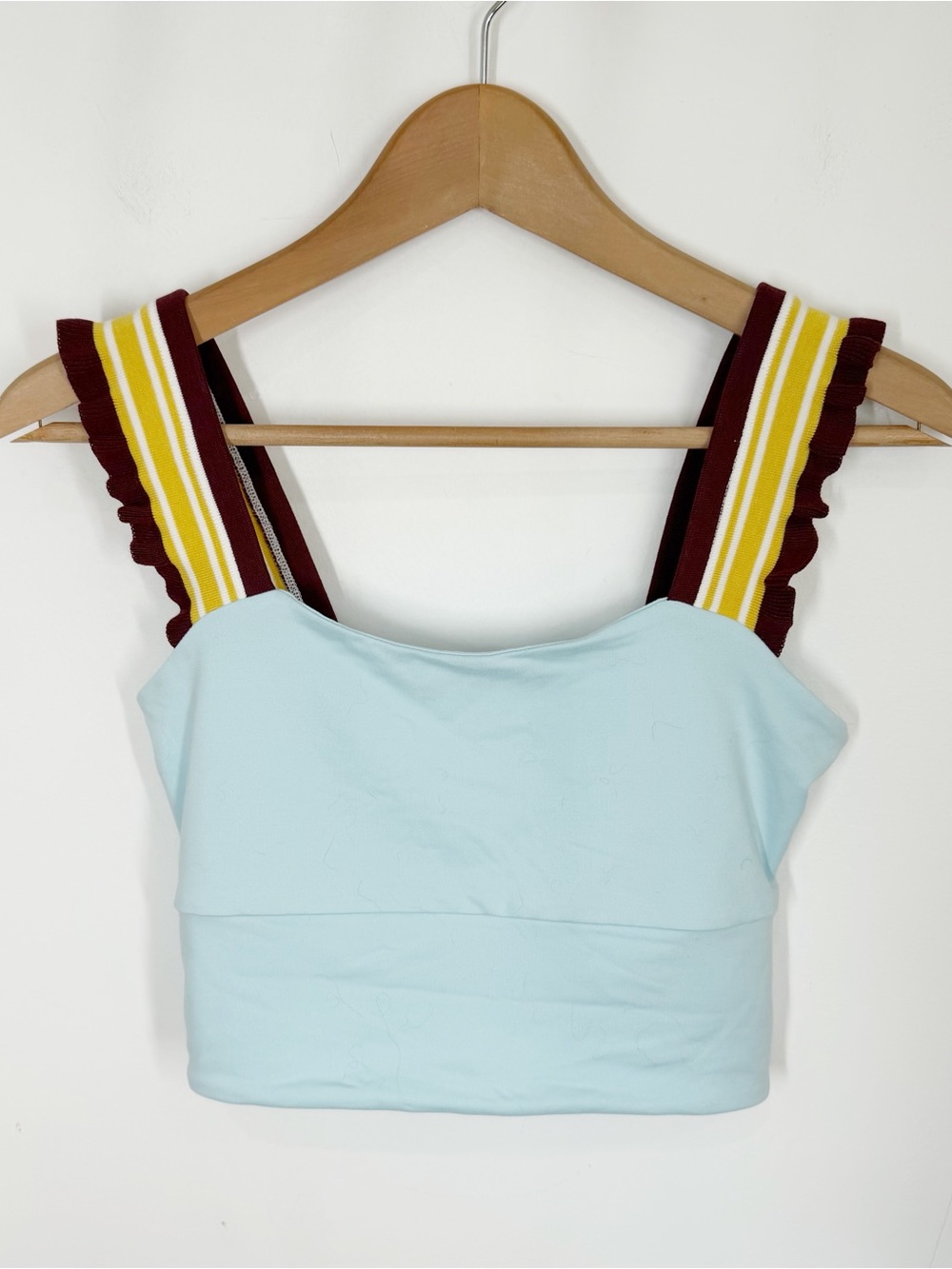 NWT Free People Time Out Tank Top Size Small Blue Ruffle Cropped FP Movement